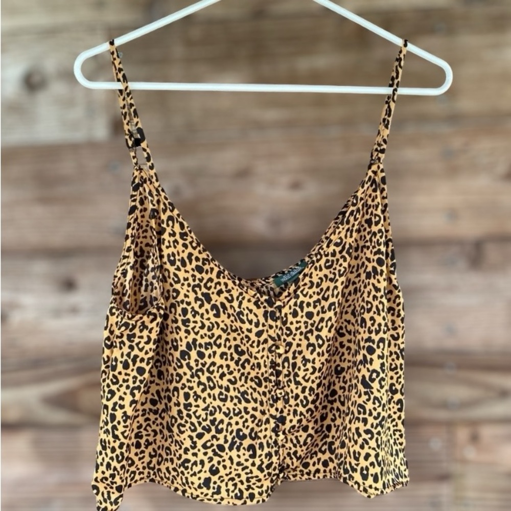 Wild Fable Brown & Black Leopard Print Button Front Camisole Crop Top Size Large